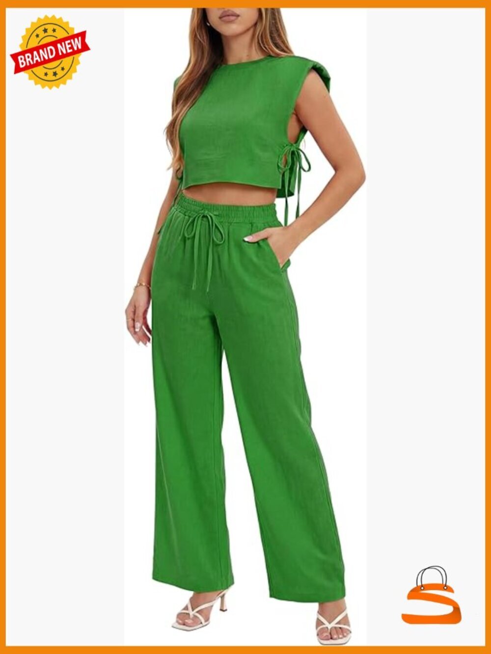 Womens 2 Piece Linen Lounge Set Crop Top Wide Leg Pants Summer Vacation Outfit